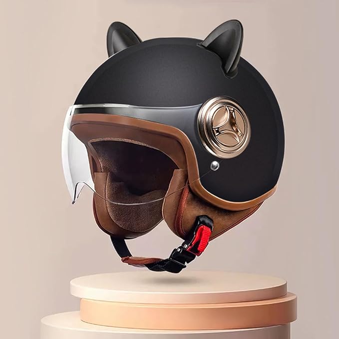 Cool Girl Motorcycle 3/4 Cat Ears Helmet with Visor, DOT