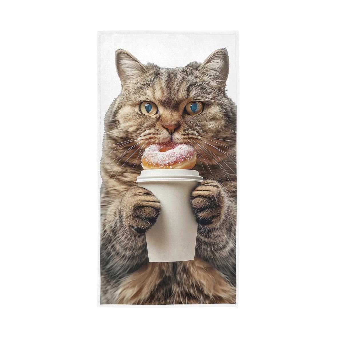 LSRCPD Funny Cat Holding Donut Coffee Hand Towel, Lightweight Towels for Hand, Face, Hair, Yoga, Kitchen, Bath 15 x 30 Inches