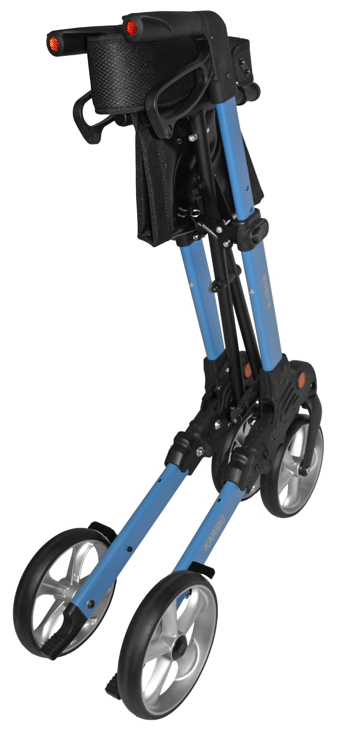Forta - Andador Rollator Karibú, Andador para Ancianos, con Asiento y Cesta de tela, Freno de maneta, Andador Plegable, Peso máximo 130 kg, Talla L, Azul
