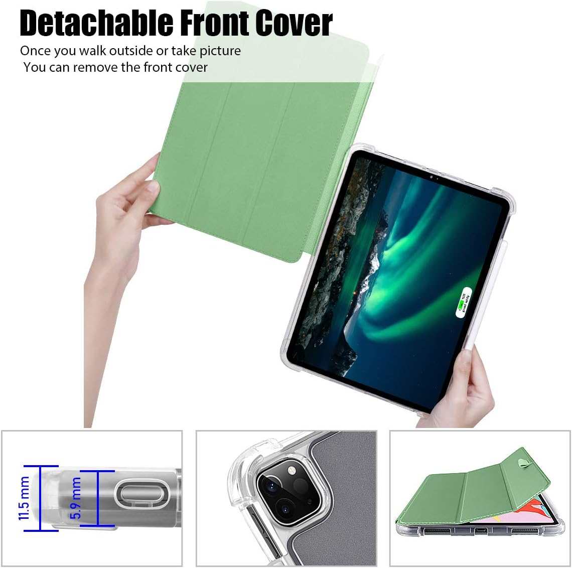 Valkit iPad Pro 12.9 Case 2020 4th Generation & 2018 3rd Gen, [Support Apple Pencil 2 Charging] Translucent Frosted Smart Folio Stand Cover for iPad Pro 12.9" 4th Gen 2020 / 3rd Gen 2018, Matcha Green