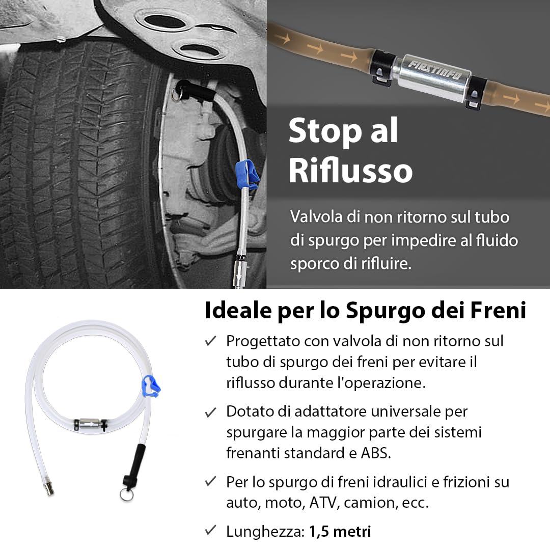 FIRSTINFO A1151G | Tubo Spurgo Freni 1,5M con Valvola di Non Ritorno | Compatibile con FIRSTINFO Kit Spurgo Freni