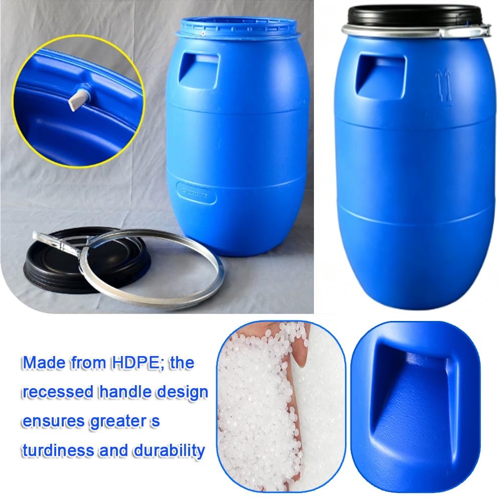 GZHERVICES Blaues Kunststofffass, Lebensmittelechtes Fass Mit Deckel, Regentonne, Eimer Mit Deckel, Für Den Transport Geeignet, Luftdichter Industriebehälter (30 L / 50 L)