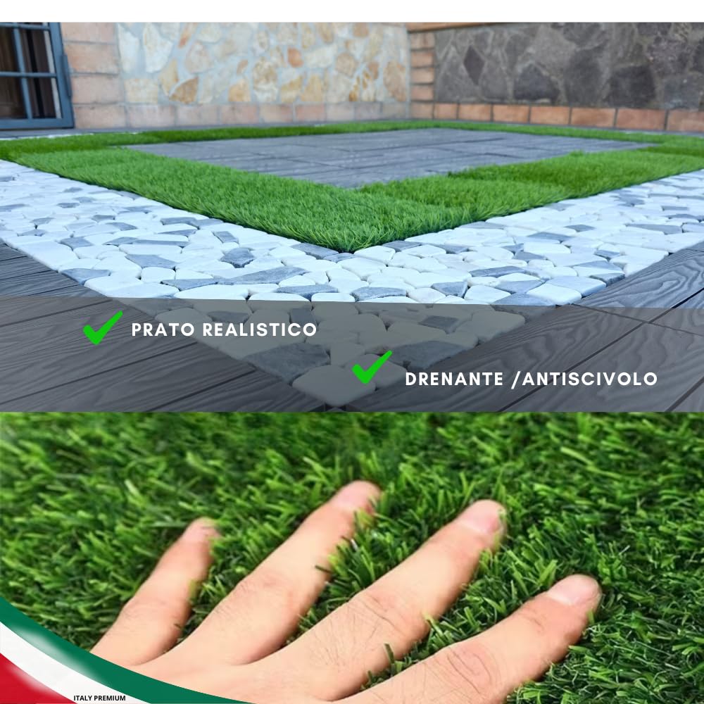 Piastrelle da Esterno ad Incastro WPC per Pavimentazione drenante Terrazzo, Balcone, Giardino,piscina, effetto legno antiscivolo base in PVC (ERBA, 10 PZ)