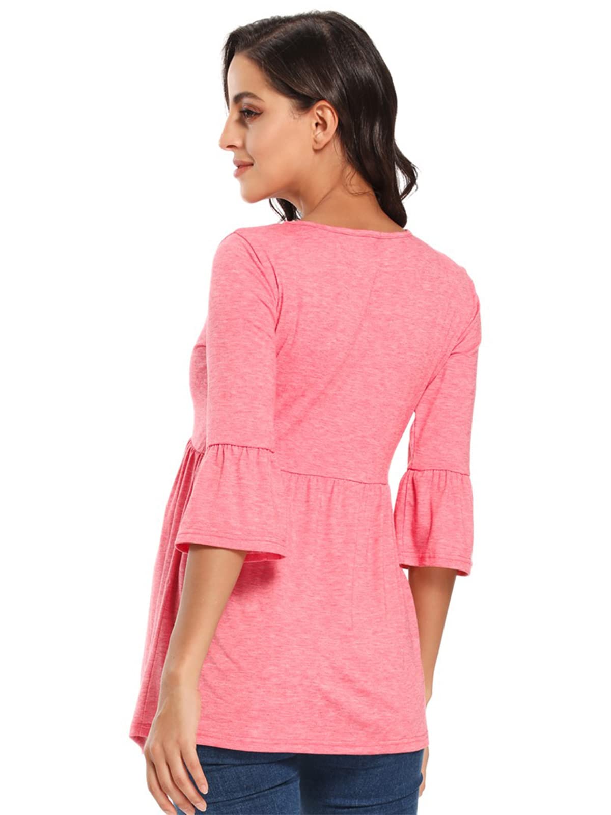 Damen Schwanger Oberteile 3/4 Ärmel Umstandsshirts Streifen Lose Umstandstops Mama Kleidung