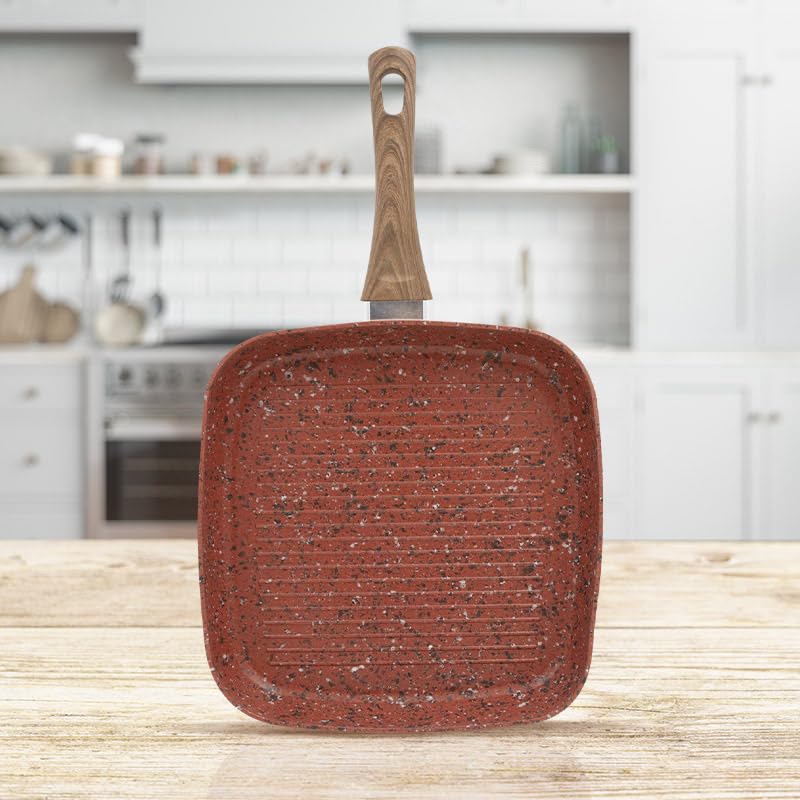 Livington Copper & Stone Pan - 24cm koekenpan- anti-aanbaklaag en krasbestendig - graniet look - binnenste steenlaag voor perfecte warmteverdeling - geschikt voor Ceran, gas, elektrisch, inductie