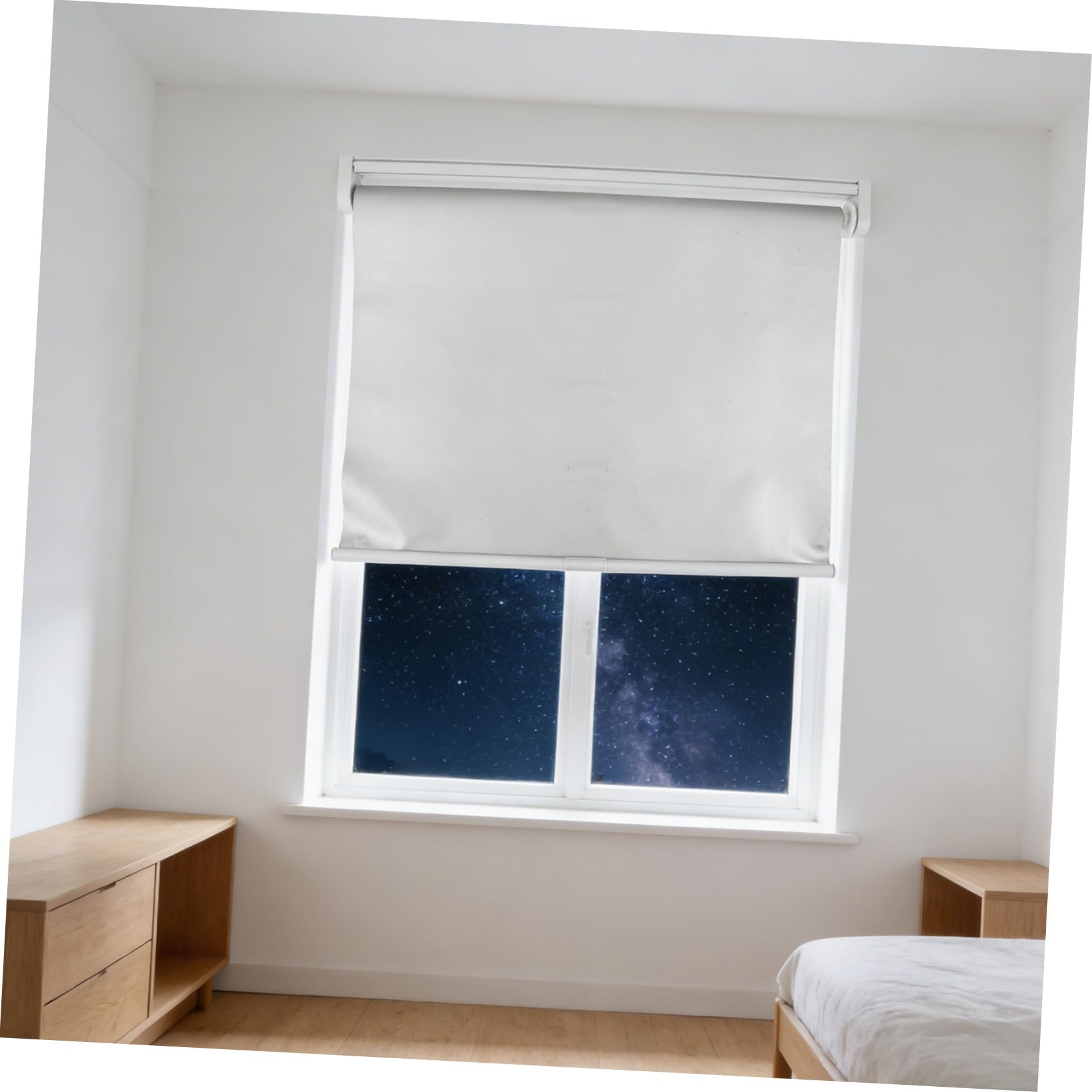 Tenda Oscurante a Rullo Blackout senza Fili, Bianca, in Poliestere e Metallo, Facile Installazione, per Finestre e Porte, Casa e Camera da Letto, e Animali Domestici