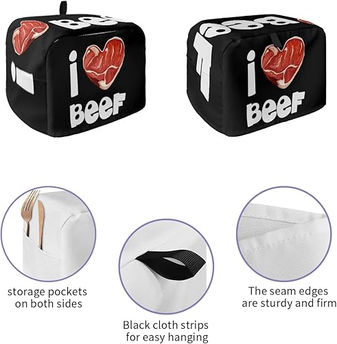 Miniatura 2 de Valentines Love Heart Toaster Cover 2 Slice, Small Kitchen Appliance Covers, I Love BBQ Black Backdrop Toaster Oven Cover with Loop, Bread Machine