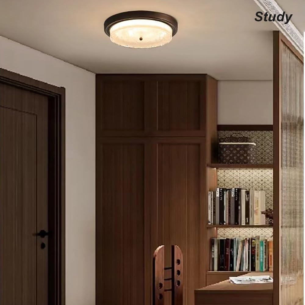 Okrągła Wpuszczany LED Lampy Sufitowa Vintage, Plafon Szkło Falowanie Wody Minimalistyczne 3 CCT Regulowana Brązowe Oświetlenie Sufitowe do Sypialnia Gabinet Wejście(47cm/18.50in)