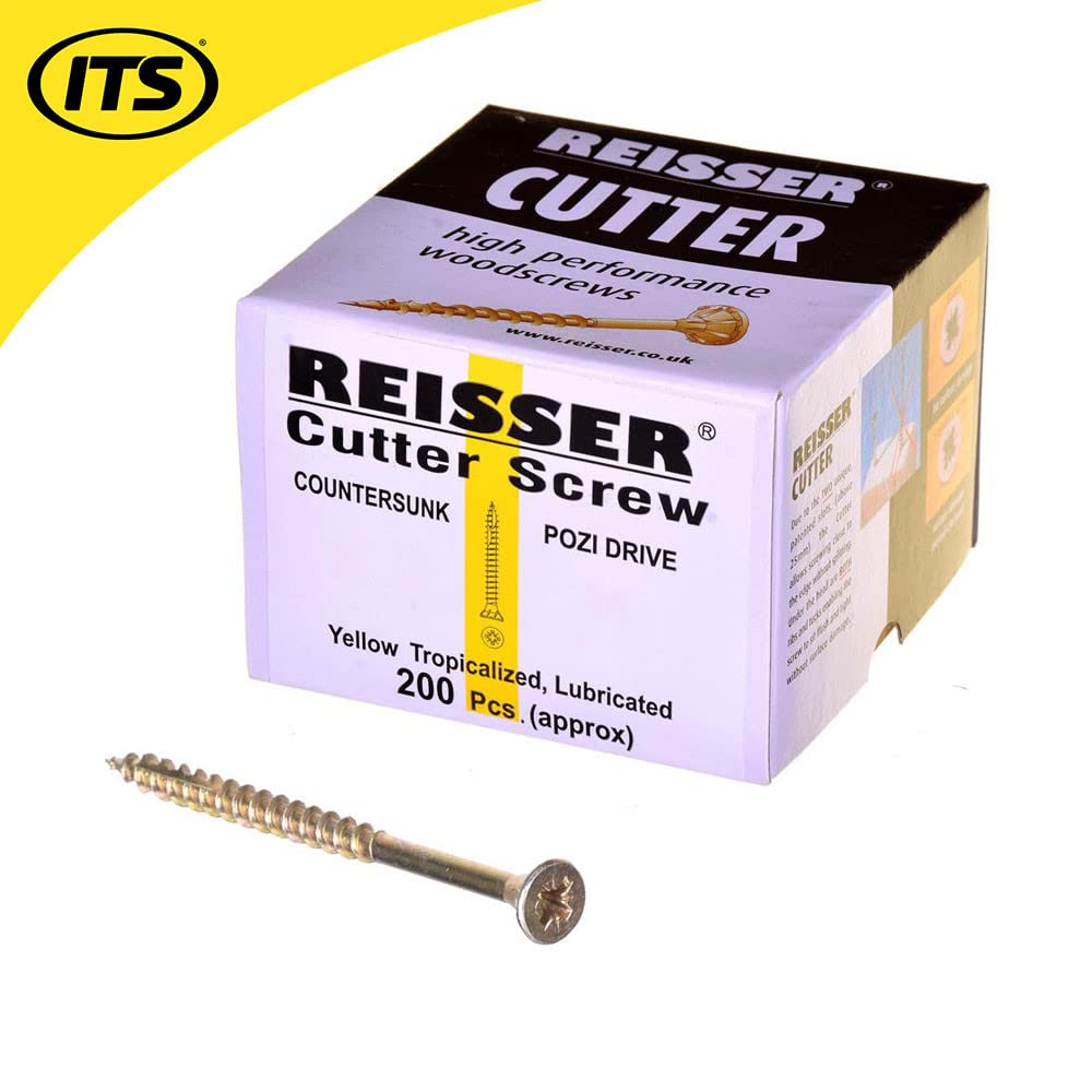 Reisser 8221S220501004 - Caja de tornillos de rosca color amarillo con cabeza gota de sebo para madera, 200 unidades, 5 x 100 mm