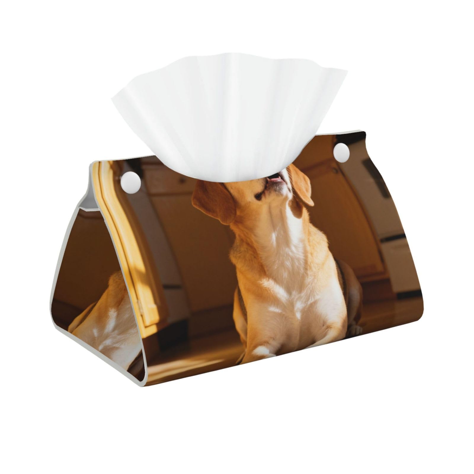 Dog Waiting Food Long Leather Tissue Box Cover-Waterproof PU Leather Tissue Holder for Bathroom, Decorative Rectangular Tissue Case