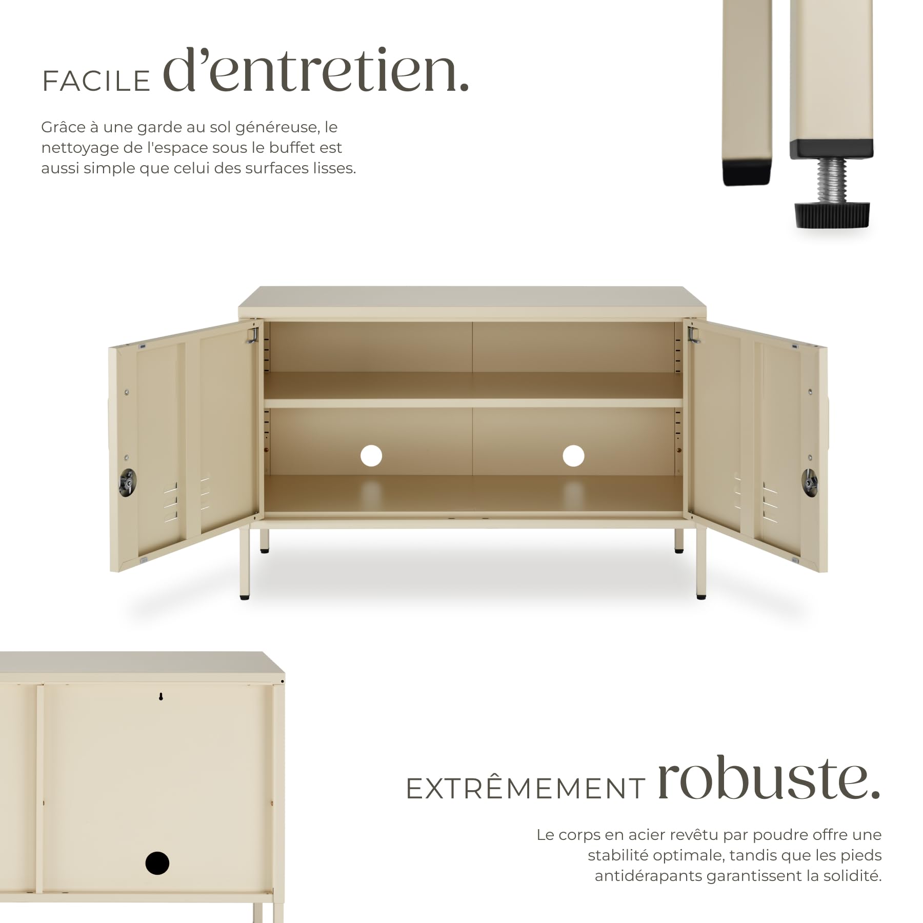 tectake® Buffet métallique 100x42,5x65 cm, Meuble de Rangement Style Industriel, 2 Portes à Fermeture magnétique et 2 Jeux de clés, Etageres Ajustables, Meuble TV, Buffet Salle a Manger Salon Bureau