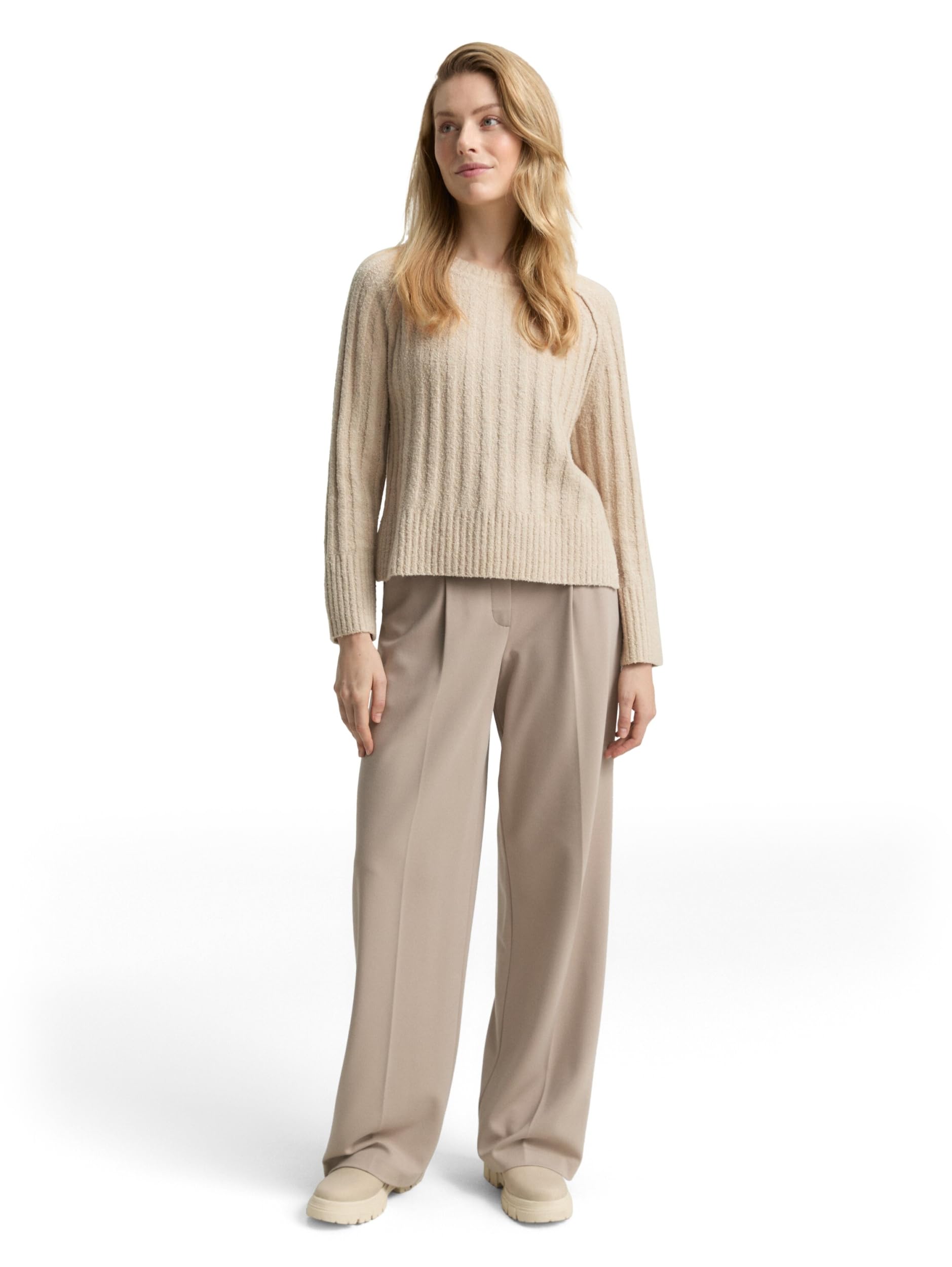 Tom Tailor Damen 1049133 Bouclé Strickpullover mit Wollanteil (1er Pack)