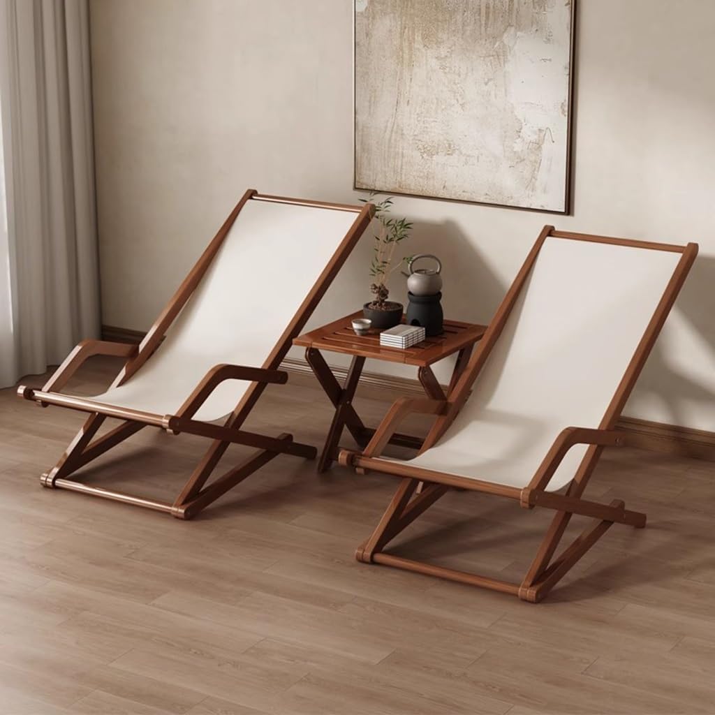 MEHWSUR Outdoor Wooden Patio Lounge Chair Beach Sling Chair Portable Reclining Beach Chair Solid Wood Frame with Canvas,Foldable and Easy to Carry for Indoor