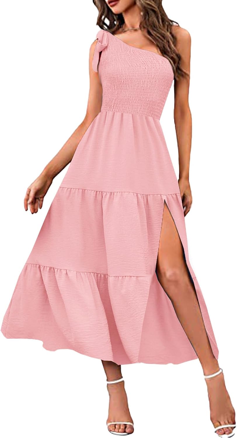 GOLDSTITCH Women's 2025 Summer One Shoulder Long Dresses Sleeveless Split Beach Party Wedding Guest Maxi Dress