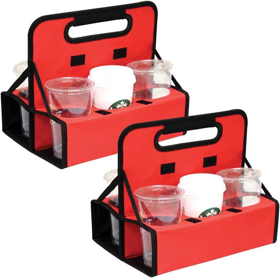 Preferred Nation Reusable Cup Carrier/Caddy (Set of 2), Holds 6 Soda Coffee Cups or Cans, Sturdy Frame and Solid Base, Foldable Convenient Easy to Carry | Great for Food Delivery