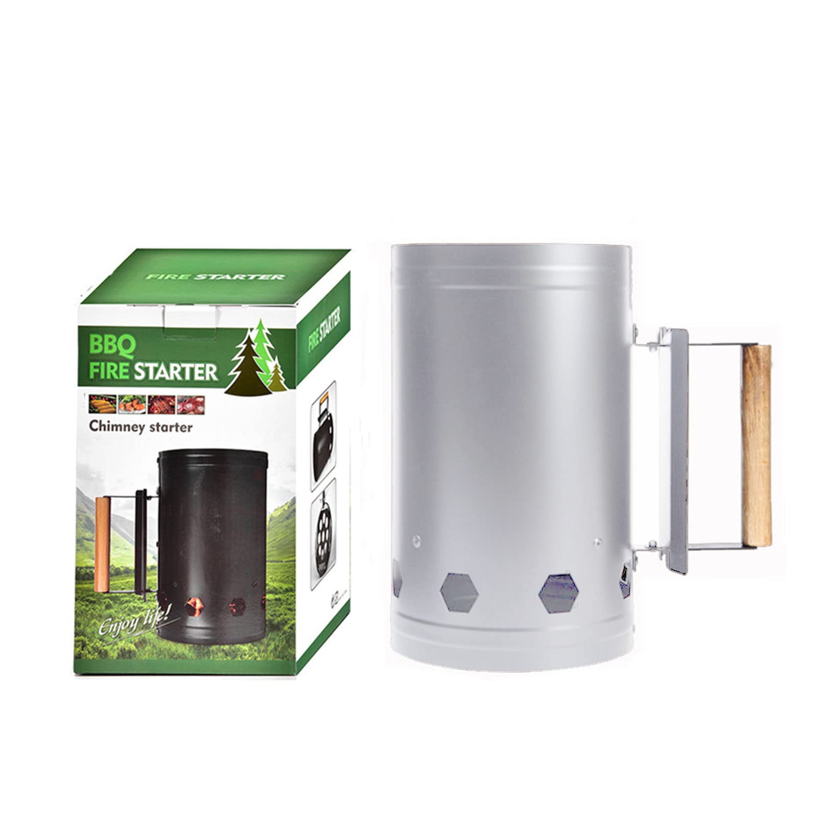 Stainless Steel Charcoal Chimney Starter Heat Resistant Starter Accessory for Outdoor Cooking BBQ and Camping (White)