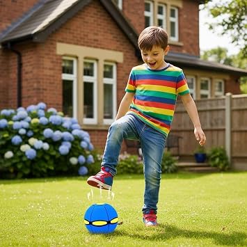 Magic Bouncing Ball - Dual Form Transforming Saucer-Ball Toy, Blue Bouncy Pop-Up Toy for Kids, Family Interactive Play & Flying Saucer Pet Toy for Indoor Outdoor Fun