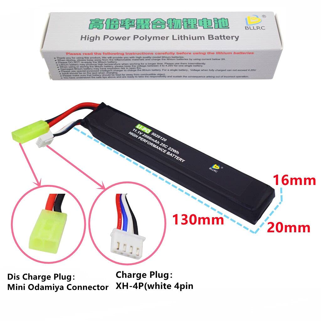 2Pezzi 3S 11.1V 2000mAh 5020120 Batteria al litio con Connettore Mini Odamiya per M4 Crane Stock M110 G36 M14 L85 AUG G3 Upgrade modifica e altre di pistole elettriche giocattolo Fucili softair