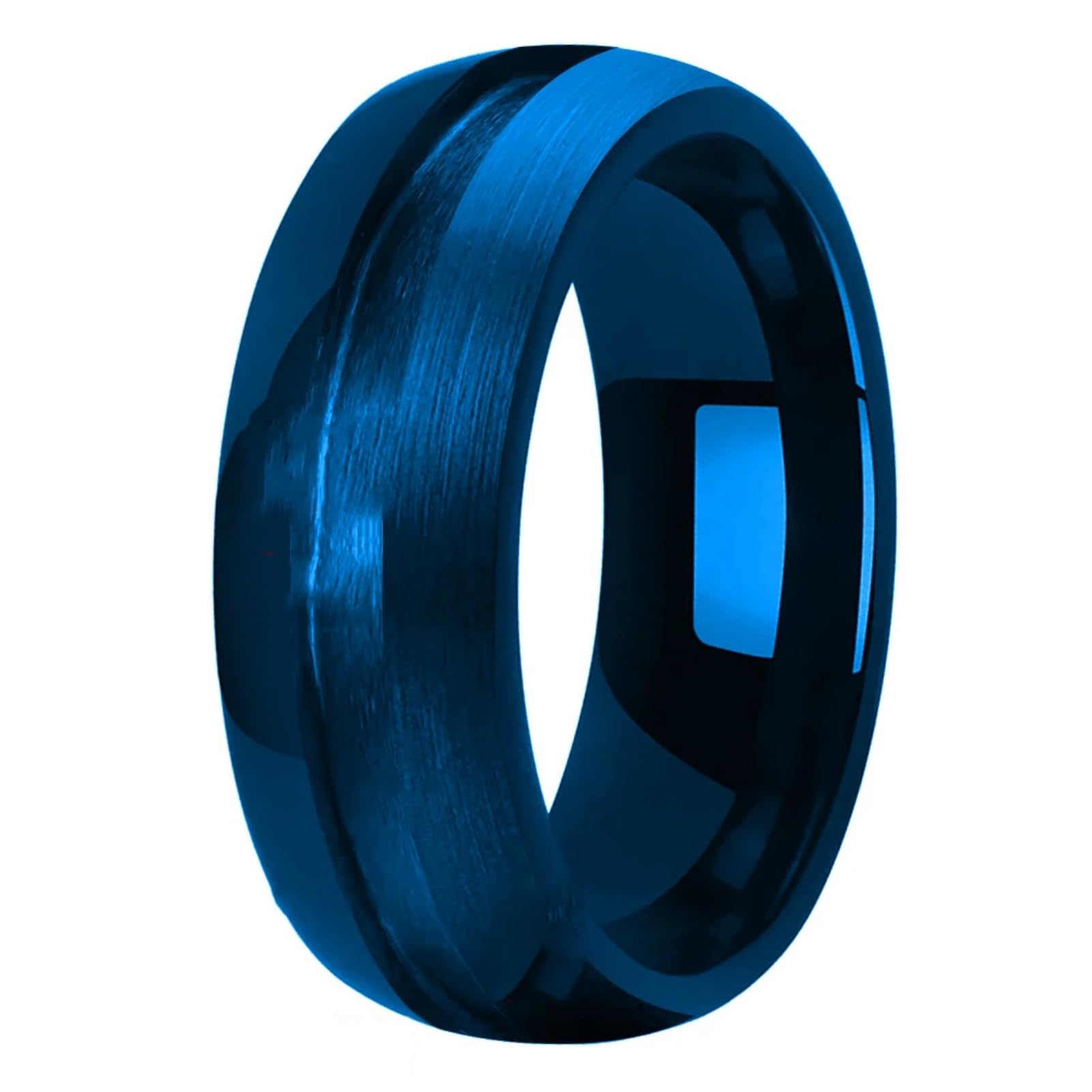 Wozya 8 mm Tungsten Blank Core Ring for Inlay with Groove Domed Half Brushed Half Polished Comfort Fit (Blue 3mm groove,14.5)