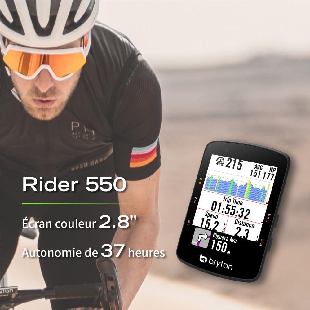 Bryton Rider 650/550 Compteur GPS pour vélo, écran Couleur 2,8", Navigation détaillée Virage par Virage, réglage Automatique de la luminosité, Compatible Bluetooth et Ant+