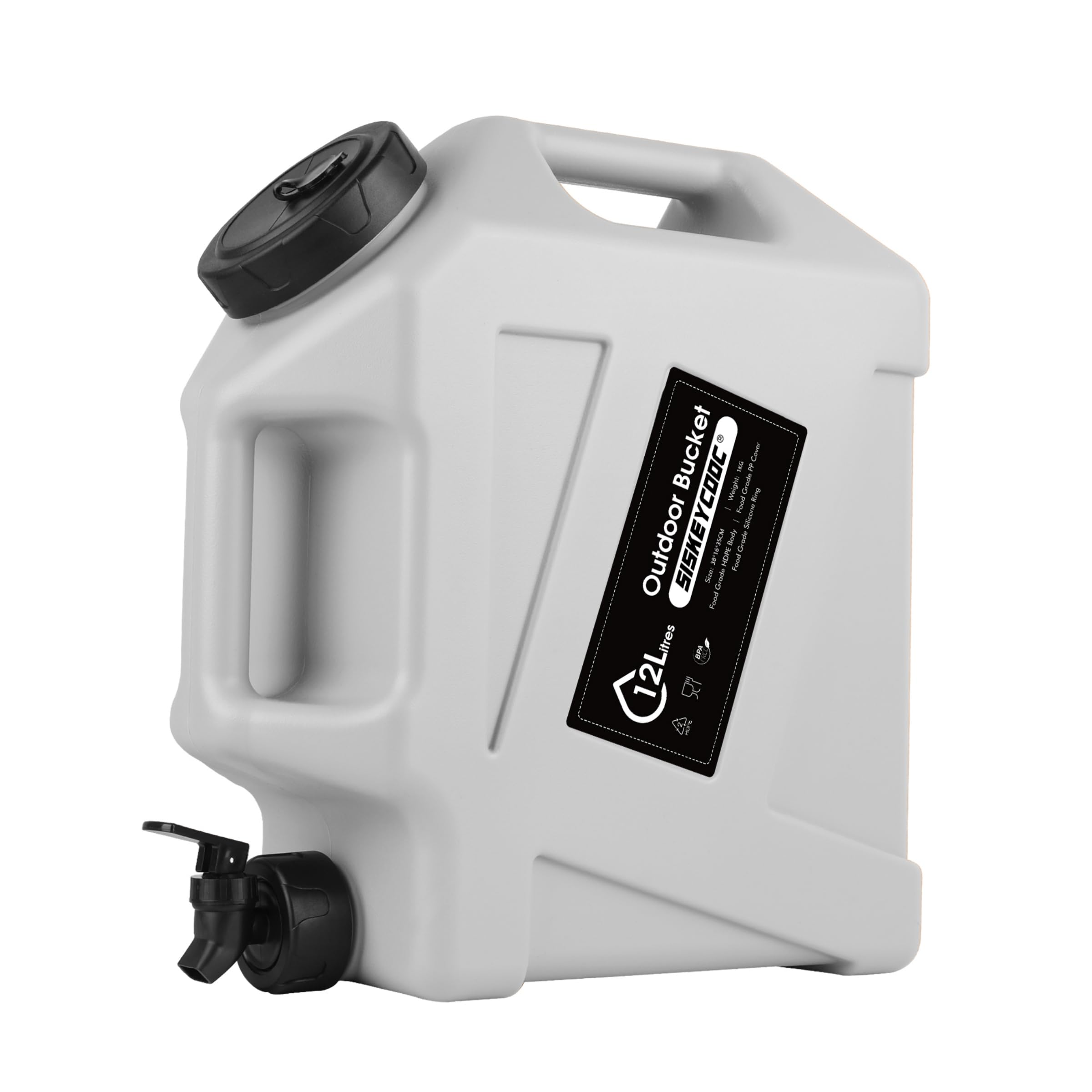 Bidon d'eau portable avec robinet - Réservoir d'eau sans BPA - Blanc - 12 l - Multifonction - Pour camping, extérieur, transport d'urgence - Blanc - 12 l