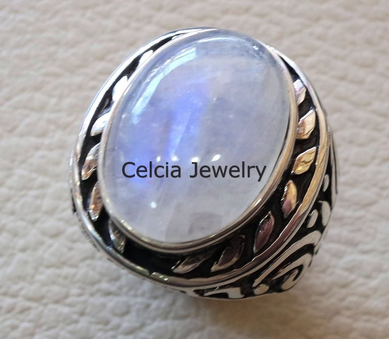 Anillo de regalo para hombre de piedra preciosa natural de piedra lunar, anillo de declaración de sello, regalos únicos para él, regalos del día del padre, anillo oxidado de plata