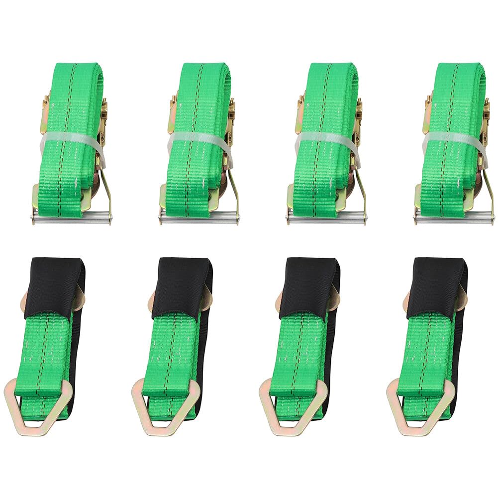 ANPART High Performance 4 Sets Axle Straps Car Hauler Trailer Auto Tie Down Ratchet Straps Tow Kit Green