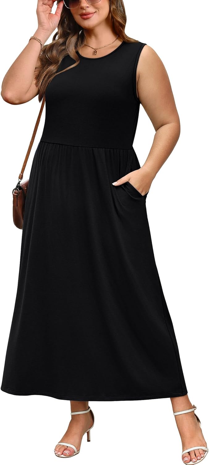 WIHOLL Summer Dresses for Women 2026 Maxi Dresses Long Flowy A Line Sleeveless Sundresses with Pockets - Image 4
