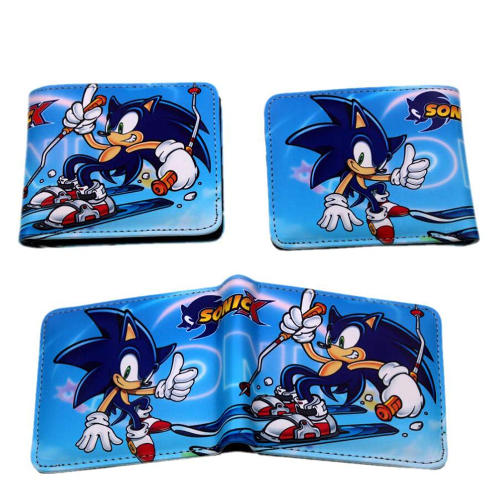 Anime Sonic the Hedgehog pu wallet leather short Bifold Photo ID Card Holder Layers Coin Zip Pocket Boys Girls Cartoon Purses