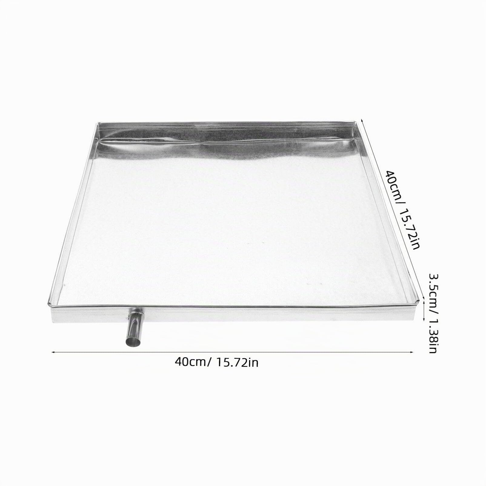 Jojofuny Vaschetta Raccolta Acqua Condizionatore in Acciaio Inox 15.75"X15.75"X1.38" Con Tubo Scarico E Clip Universale Per Unità Esterne Casa Protezione Anti Perdite