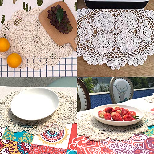 Phantomon Lace Doilies Handmade Crochet Placemats Cotton Doilies Cloth Lace, Pack Of 4, Oval Shape, 12 X 17 Inch (Beige) #TOP4