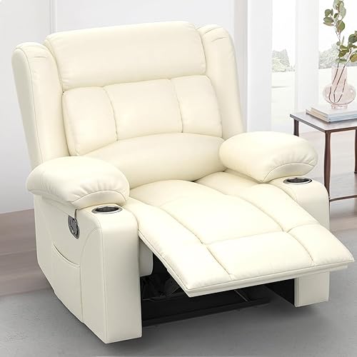 Recliner Chair, Oversized Manual Reclining Chair for Adults, Single Reclining Sofa with Cup Holder & Pocket, Lounge Recliner for Living Room Home Theater Seating RV Chairs