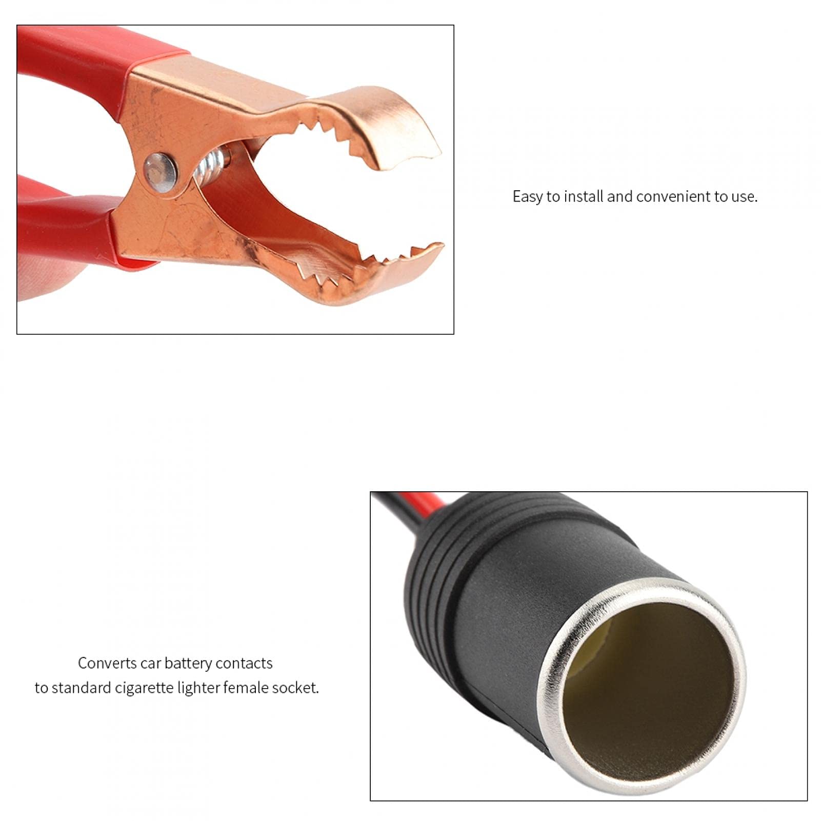 TICFOX Sigarettenaansteker Alligator Clip, Auto Inverter Aansluiting Kabel Batterij Krokodillenclip Kabelklem Vrouwelijke Auto Sigarettenaansteker Batterij Adapter 36V 10A voor Auto Stroom Aansluiting