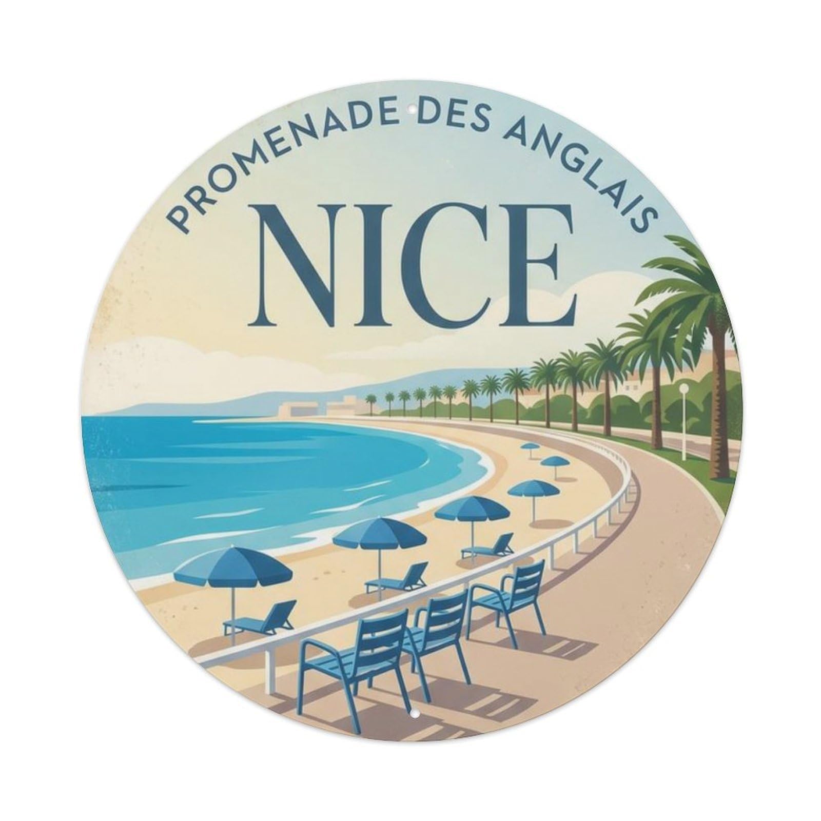 Promenade Elegant Lounge Coastline Metal Tin Sign Plaque Wall Decor for Cafe, Club Bar, Office, Home Garden Round Metal Poster 8x8Inch