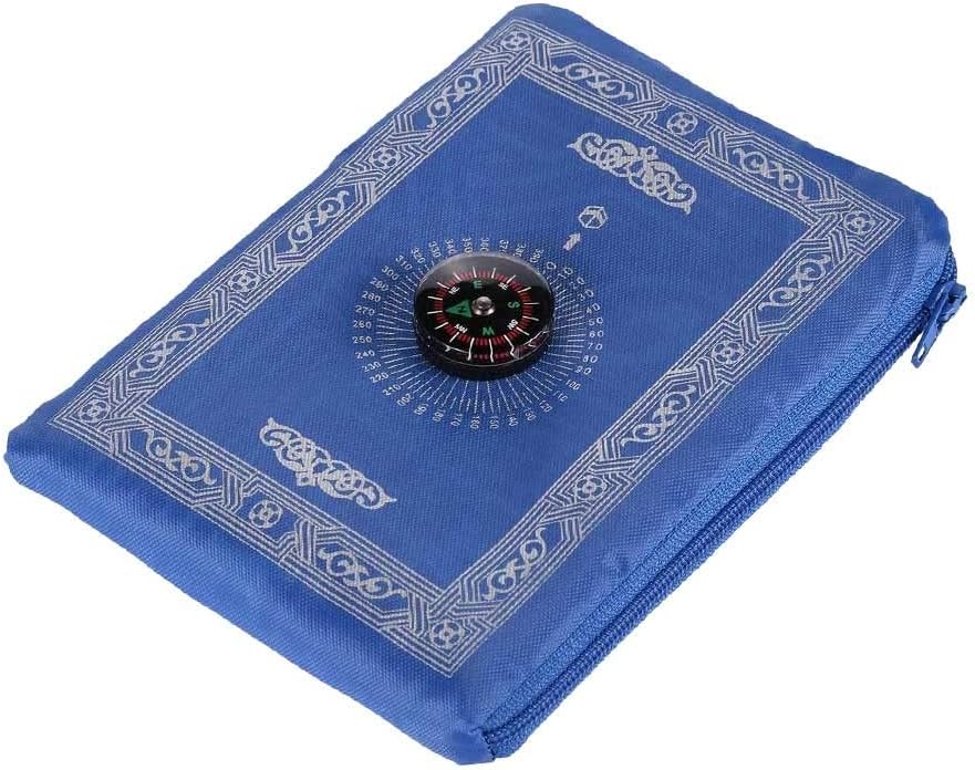 OBD Pocket Prayer Mat with Qibla Compass Foldable Small Blue Prayer Rug 60 x 100cm Lightweight Travel Namaz Mat Muslim Gift for Hajj Umrah & Ramadan