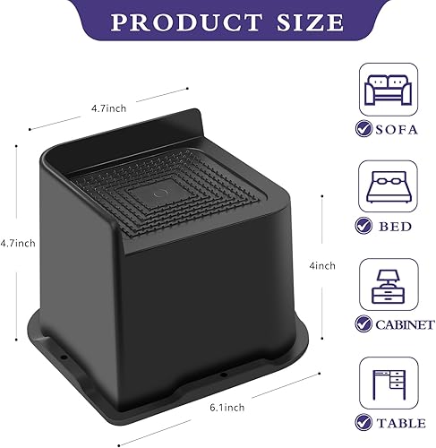 Miniatura 2 de Sunifier Elevadores de cama de 4 pulgadas, resistentes, paquete de 4 unidades, elevadores de muebles en forma de L de 4 pulgadas, soporta 5000