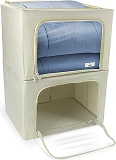 Sorbus Jumbo Storage Bins, Foldable Stackable Container Organizer Set with Large Window & Carry Handles, Bedroom Closet Organization for Bedding, Linen, Clothes (Beige)