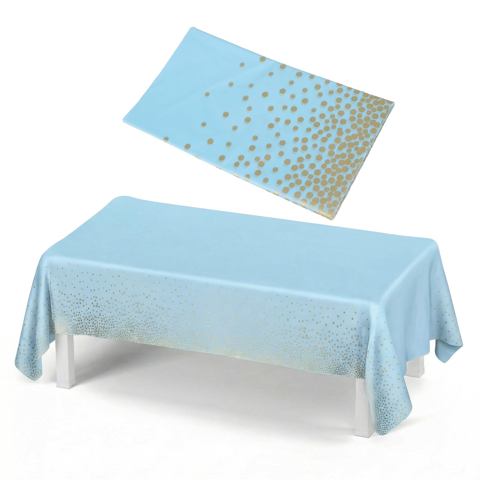 Geukmun Blue and Gold Plastic Table Cloth Disposable, 54x108inch Birthday Tablecloth with Foil Polka, Waterproof Rectangle Party Table Cover for Birthday Decorations, Picnic, Wedding, Baby Shower