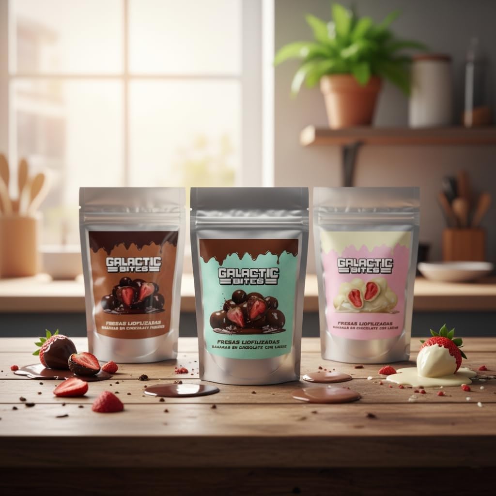 Pack de 3 Bolsas de Fresas Liofilizadas Bañadas en Chocolate Blanco, Leche y Negro – 80g | Fruta Crujiente Natural, Sin Gluten | Perfectas para Regalar o Disfrutar como Snack Gourmet