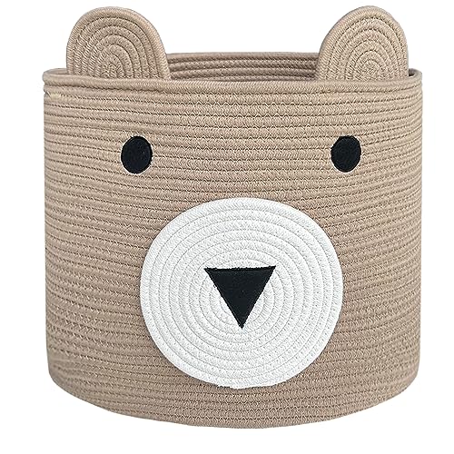 Image of VK VK·LIVING Yellow Bear Laundry Basket, 14x14x14in, Cotton Rope, Foldable, Portable, Open, 15L, Storage and Organization in Living Room, Bedroom, Bathroom, Nursery Room, Playroom, Pet Toy Basket