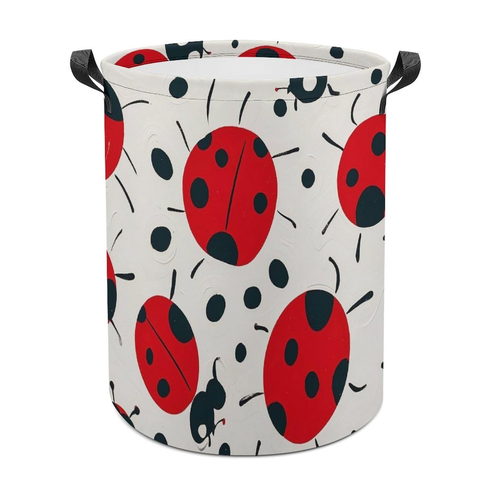 Cesta Ropa Mariquita Roja Con Manchas Negras Cesto Colada Circular De Pie Cubo Ropa Sucia 40X50Cm Para Baño Dormitorio