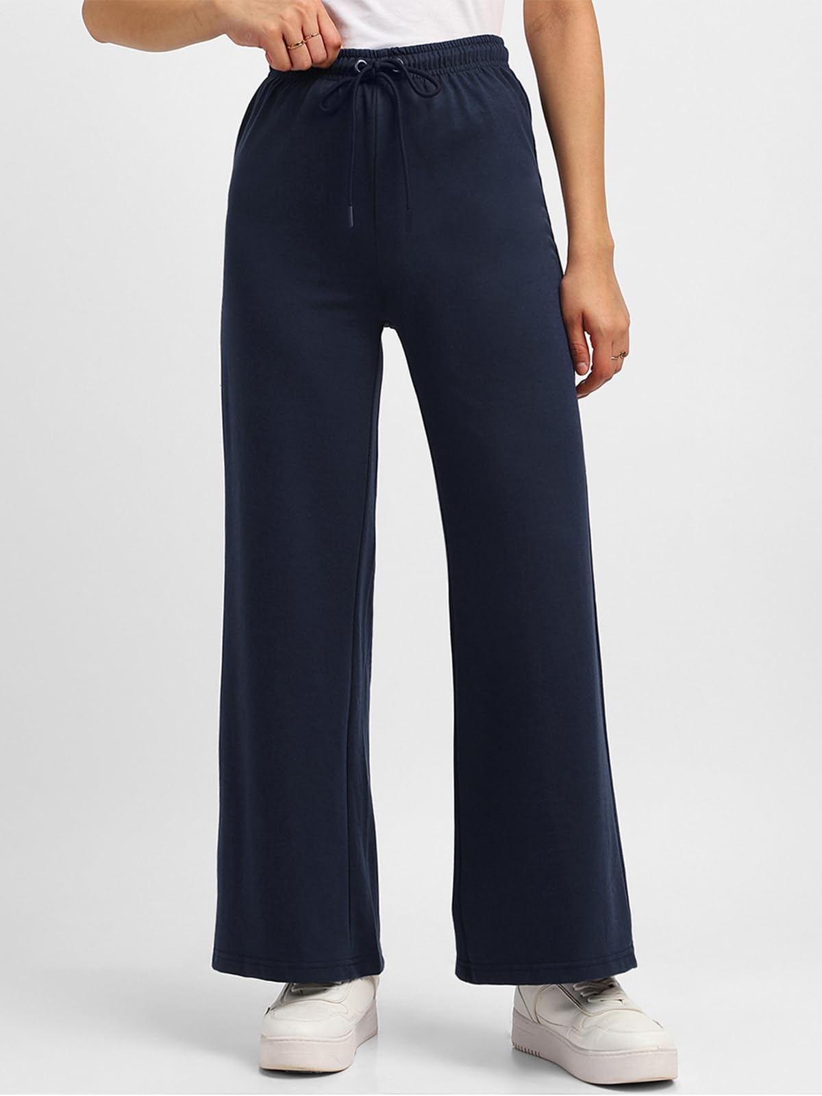 JUNEBERRY Spodnie treningowe z szerokimi nogawkami dla kobiet i dziewcząt (czysta bawełna, regularny krój typu bootcut, spodnie z wysokim stanem, sznurek, dostępne w kolorze czarnym, brązowym