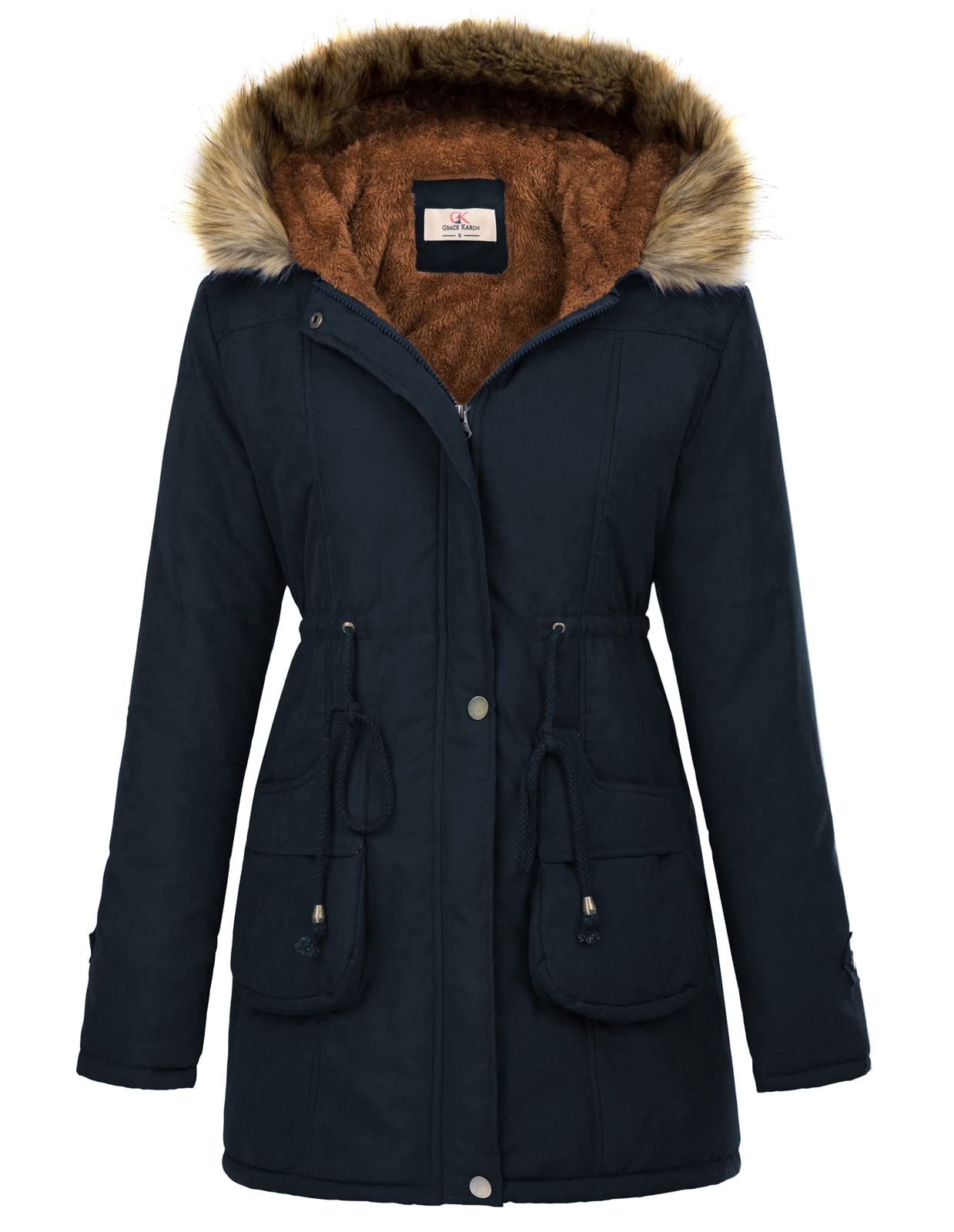 GRACE KARIN Women's Winter Coats Fleece Parkas Anoraks Hooded Military Jacket Coats