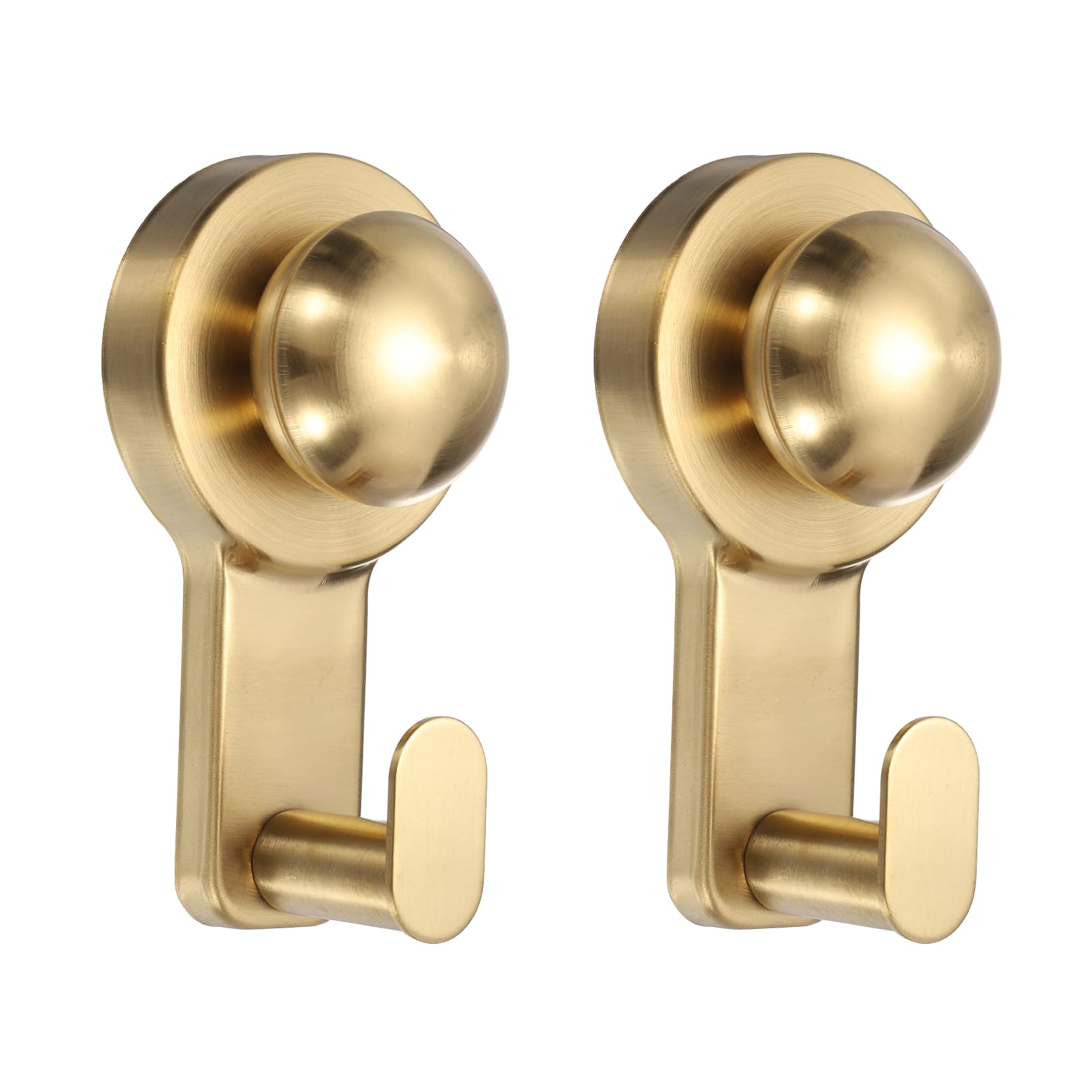 sourcing map 2 Pcs Suction Cup Hook for Inside Shower, Stainless Steel Bath Robe Hanger No Drill Oval Towel Hooks Removable and Reusable for Bathroom Kitchen Glass Window Mirror, Gold