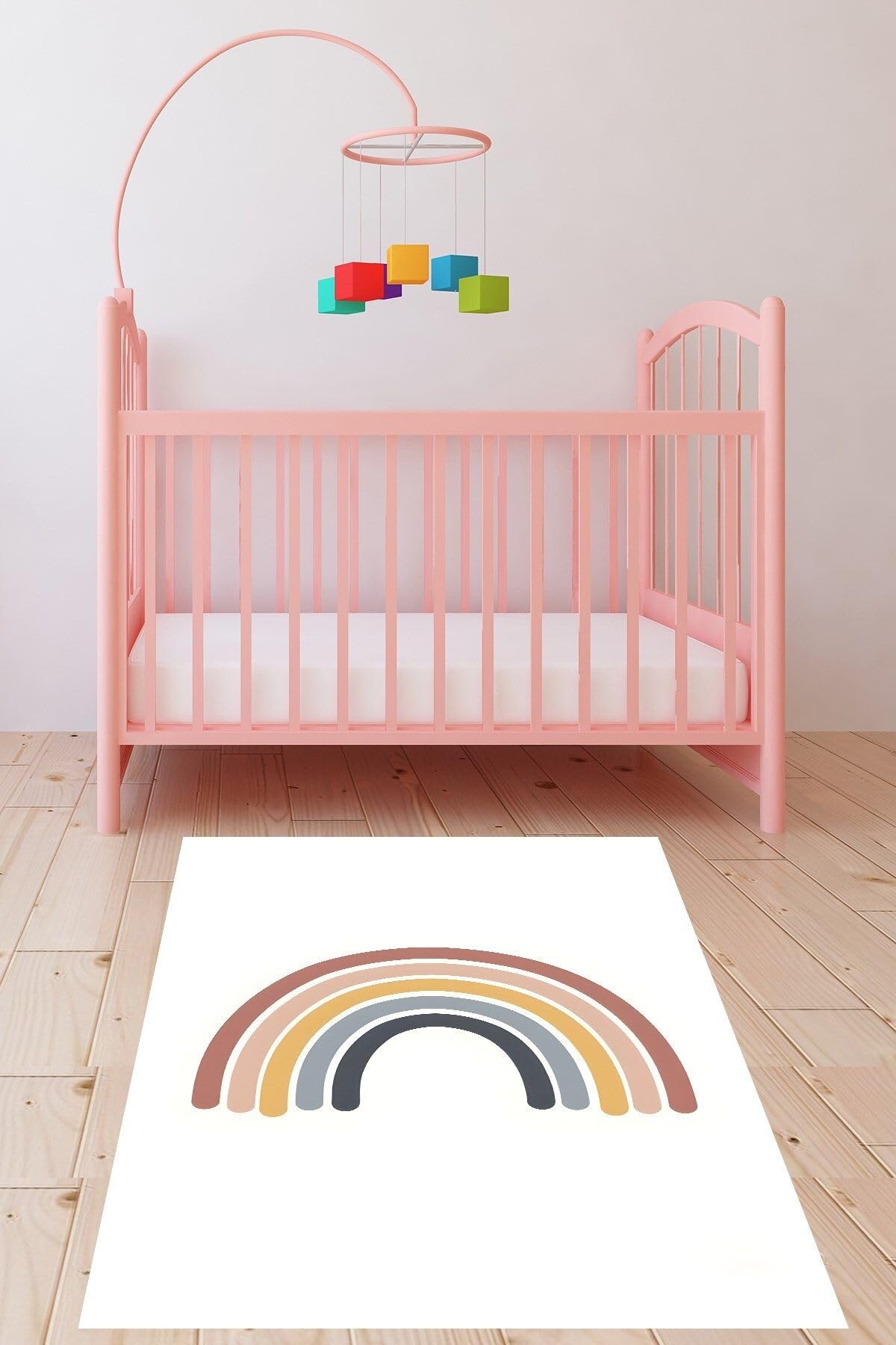 Pelangi Gökkuşağı Desenli Makrome Temalı Yıkanabilir Kaymaz Taban Leke Tutmaz Çocuk Odası Halısık, Çok Renkli-Beyaz 160 x 240, 76420271602401