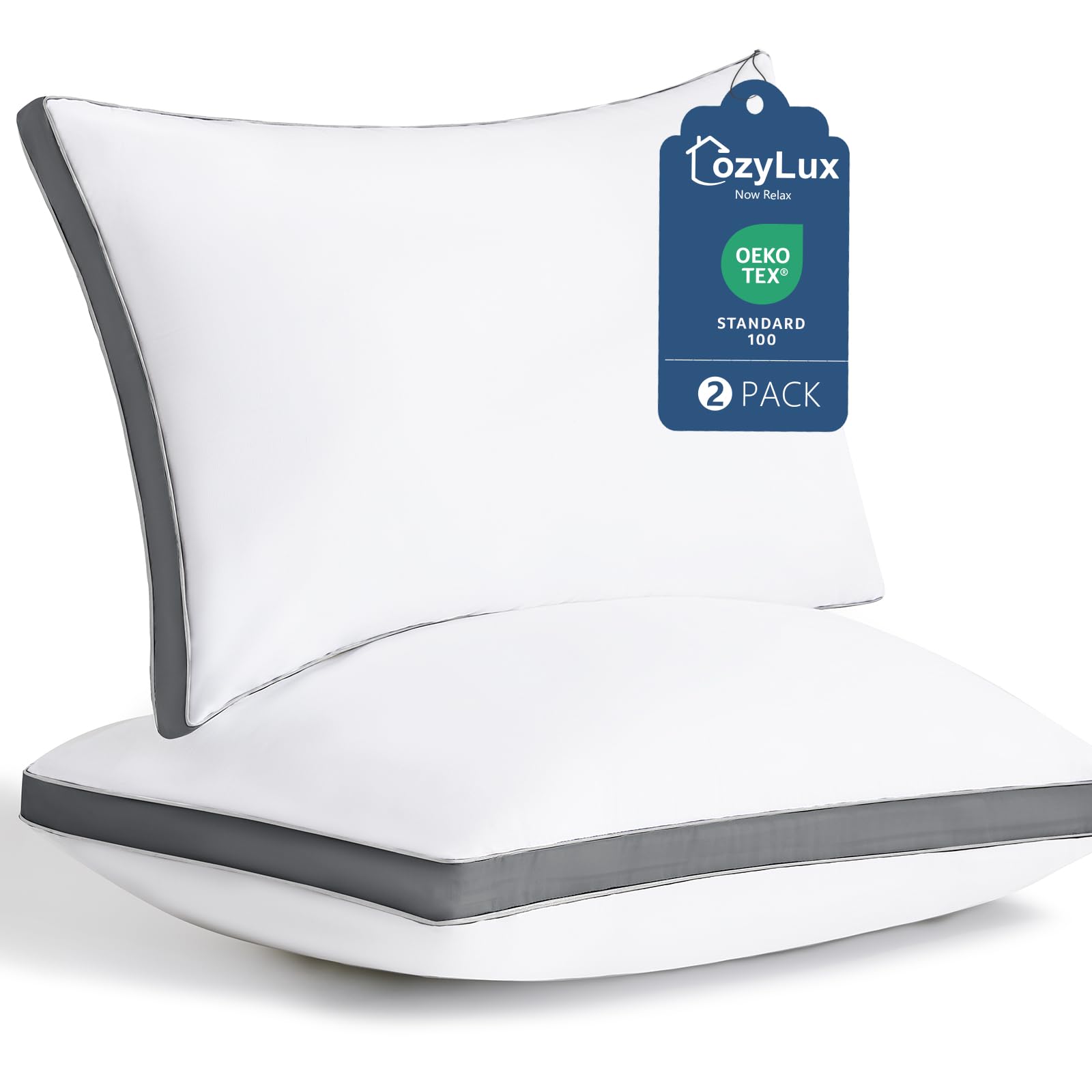 CozyLux Pillows Queen Size Set of 2 Soft Supportive 3D Down Alternative Bed Pillow for Sleeping 2 Pack