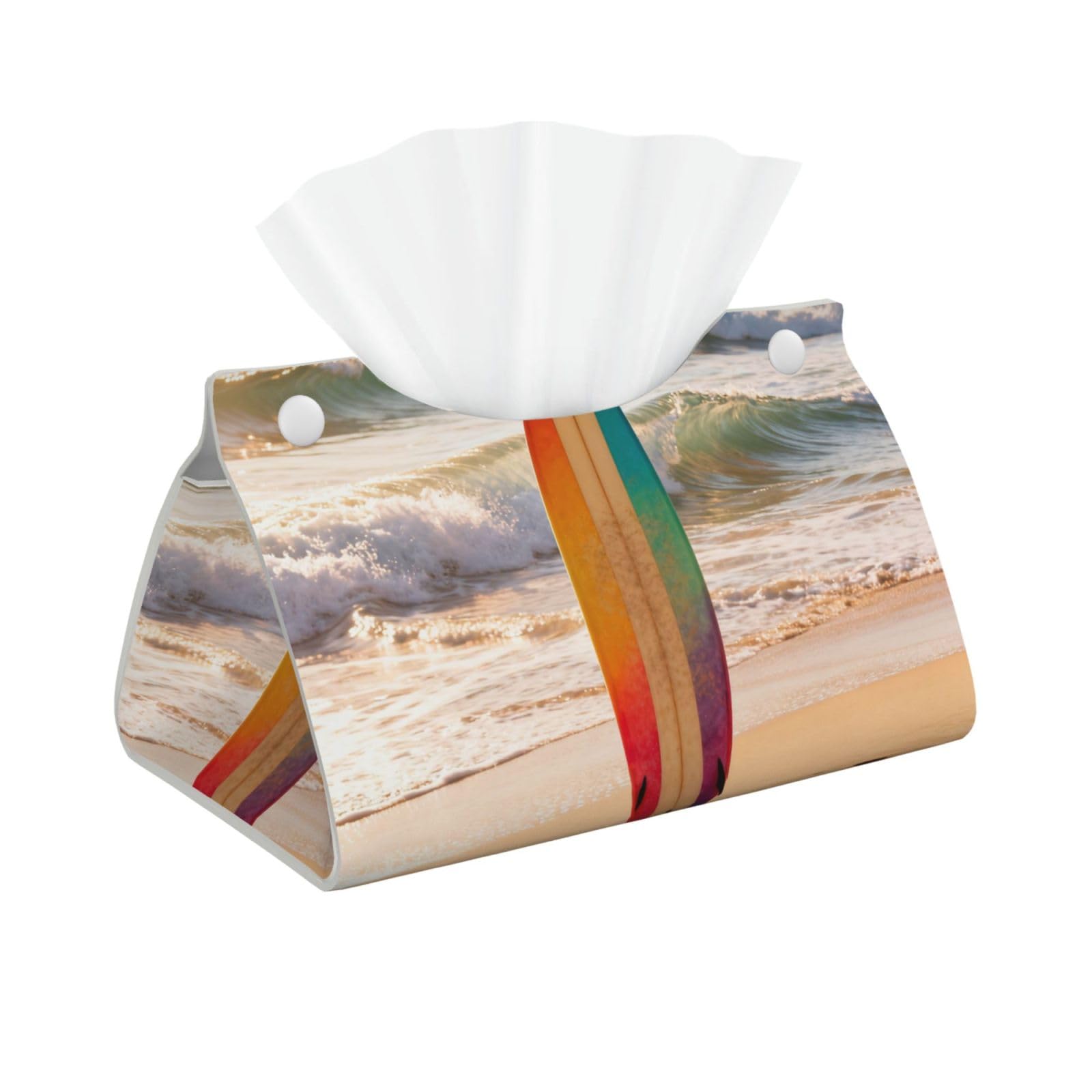 Surfboard Wave Beach Long Leather Tissue Box Cover-Waterproof PU Leather Tissue Holder for Bathroom, Decorative Rectangular Tissue Case