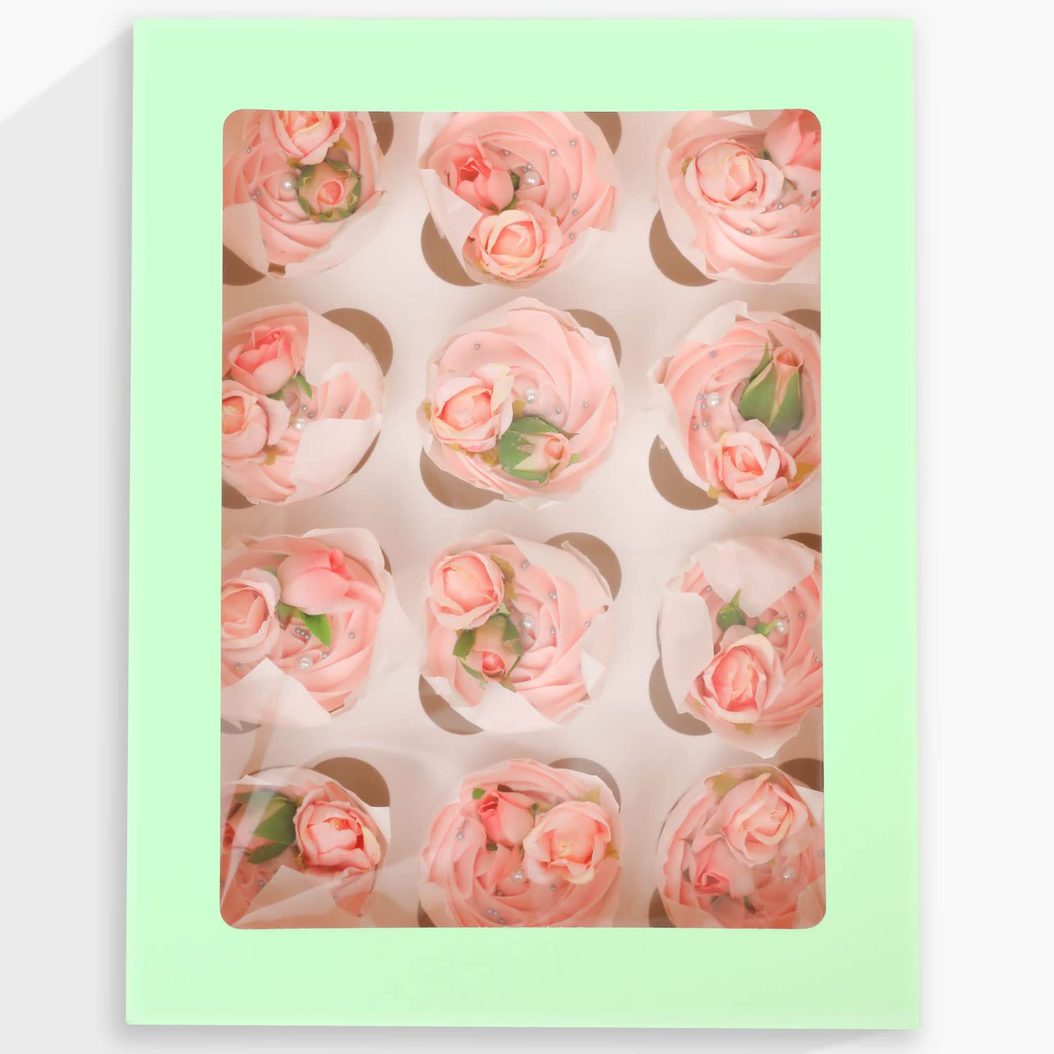 Gcardist Auto-pop Up 12 Cupcake Boxes with Window Licht Grün 6 Packs Cupcake Box 33x25.4x9cm Bakery Boxes for Cupcakes Carrier Cupcake Containers(13×10×3.5 inch) - Image 4
