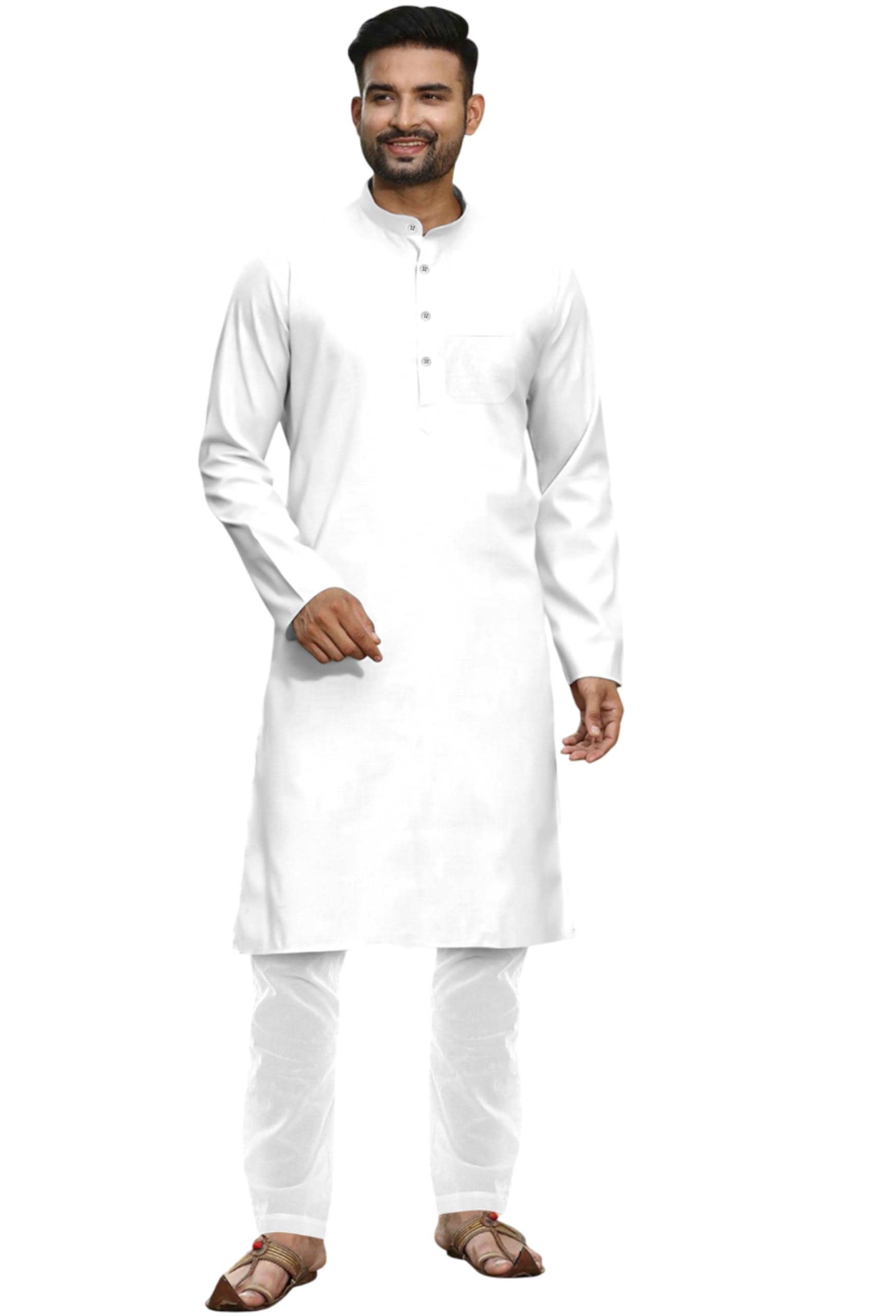 Men's Regular Fit Cotton Traditional Solid White Kurta Pajama Set for Eid, Holi, Diwali, Weddings, and Festive Celebrations-picture-10
