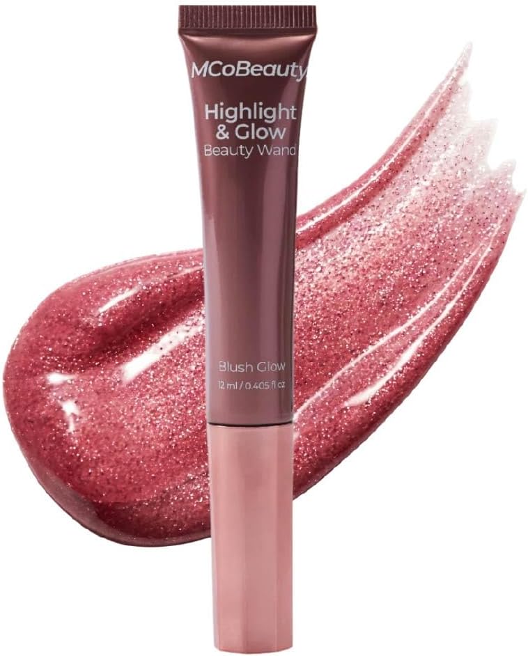 Highlight and Glow Beauty Wand - Buildable Liquid Highlighter - Blush Glow Shade - Liquid Cream with Cushion Applicator for Soft, Radiant Finish - Highlighters Makeup